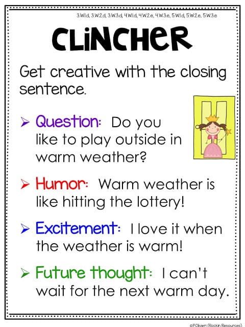 Writing Mini Lesson #7- CLOSING SENTENCES AND CLINCHERS | Rockin Resources