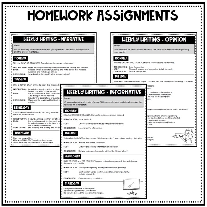 Essay Of The Week Writing Homework - Rockin Resources