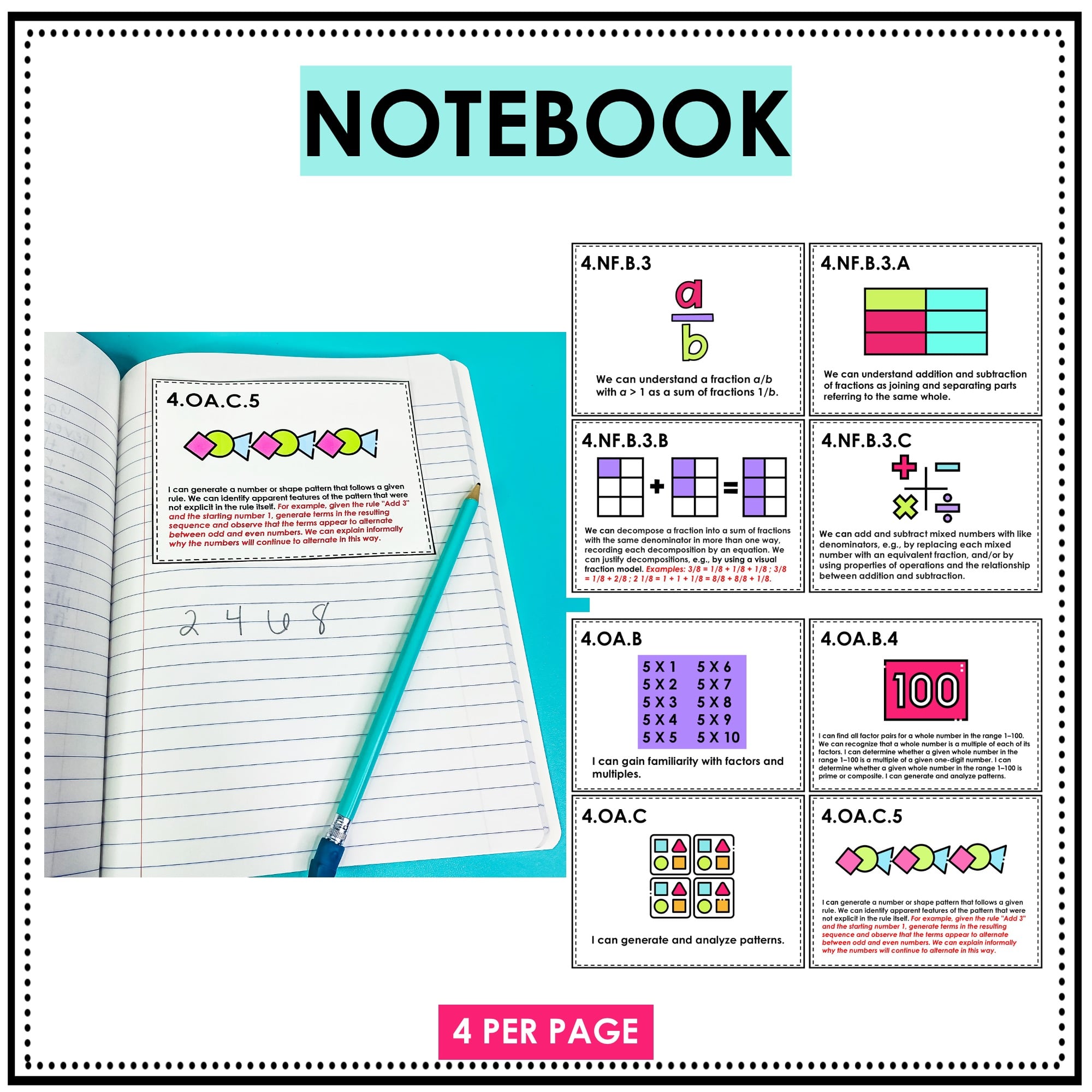 Common Core Standards "I Can" And "We Can" Statements 4th Grade Math ...