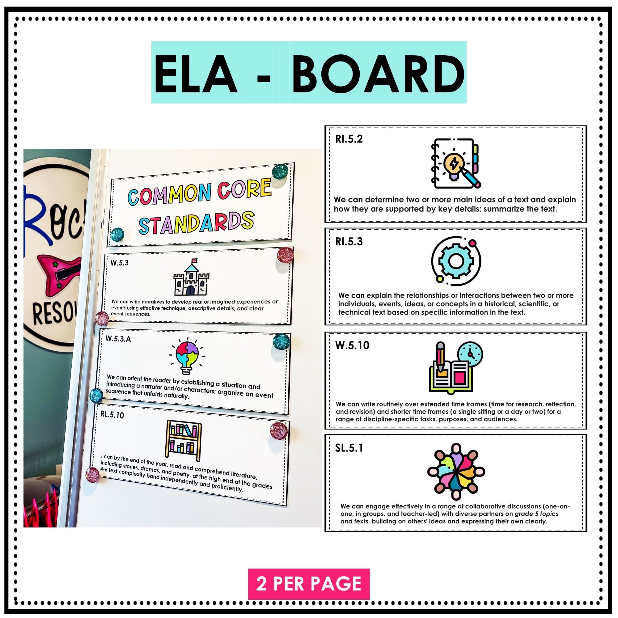 Common Core Standards "I Can" And "We Can" Statements 5th Grade ELA ...