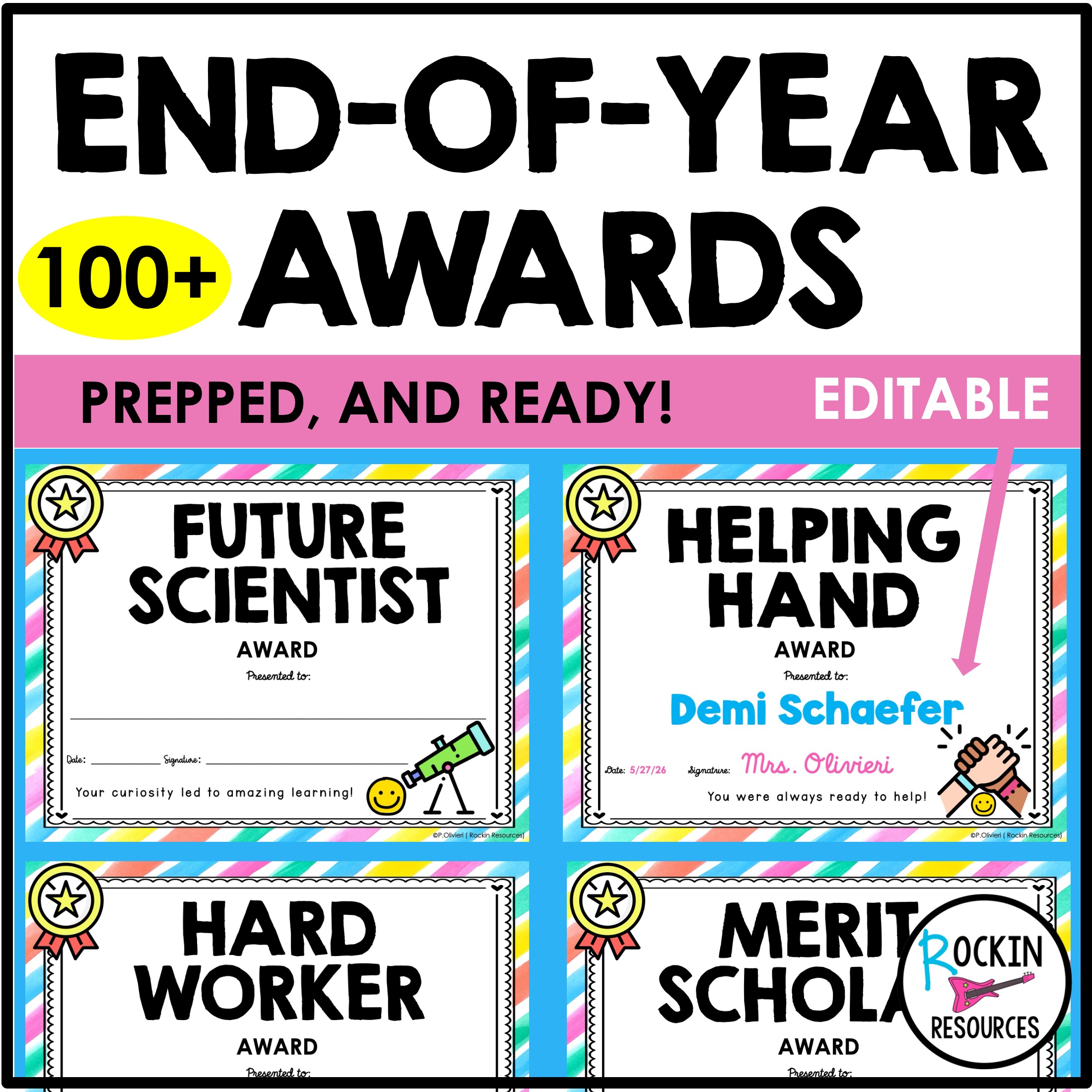 100+ End of Year Student Awards Mega Pack| Editable Certificates