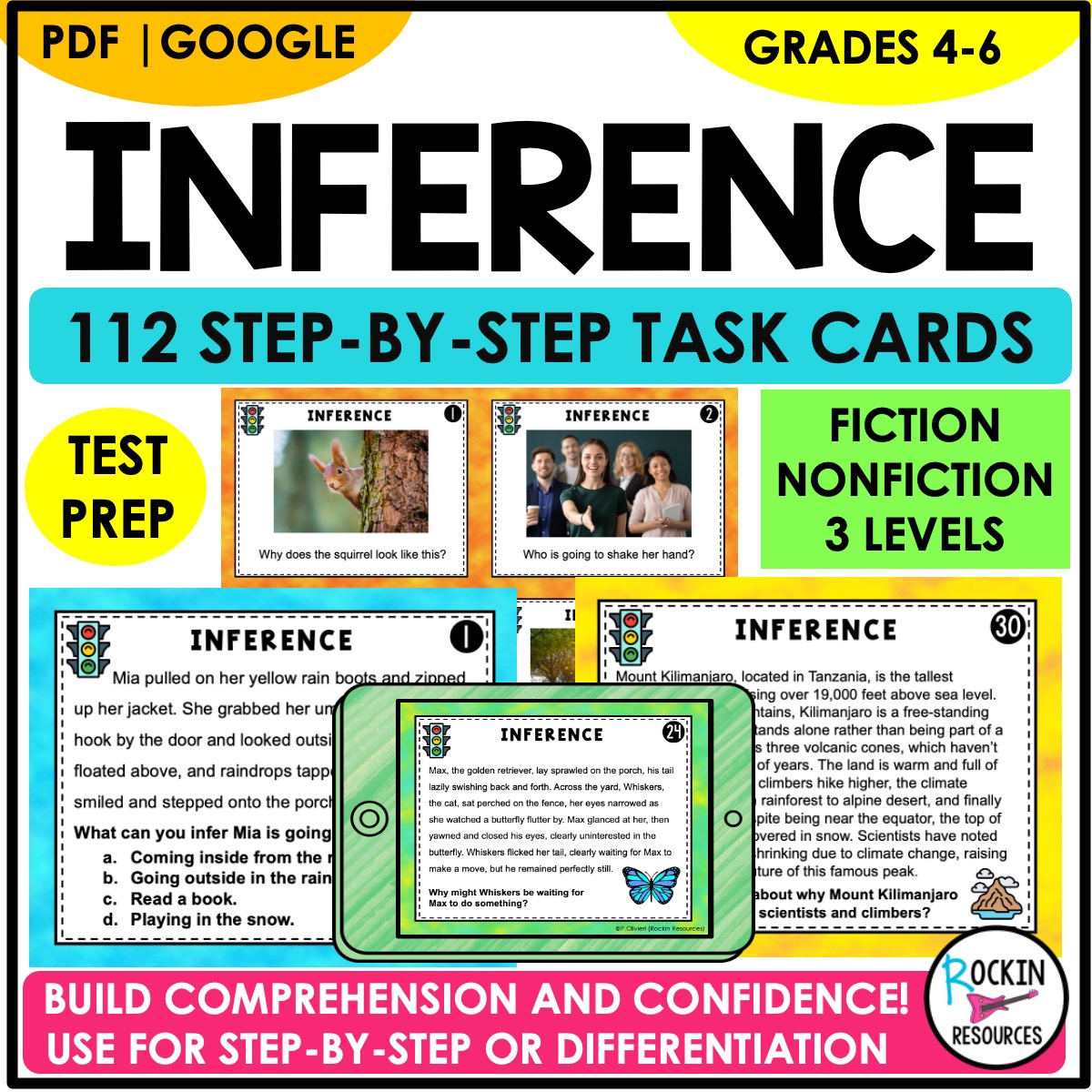 INFERENCE TASK CARDS, READING COMPREHENSION, TEST PREP TASK CARDS