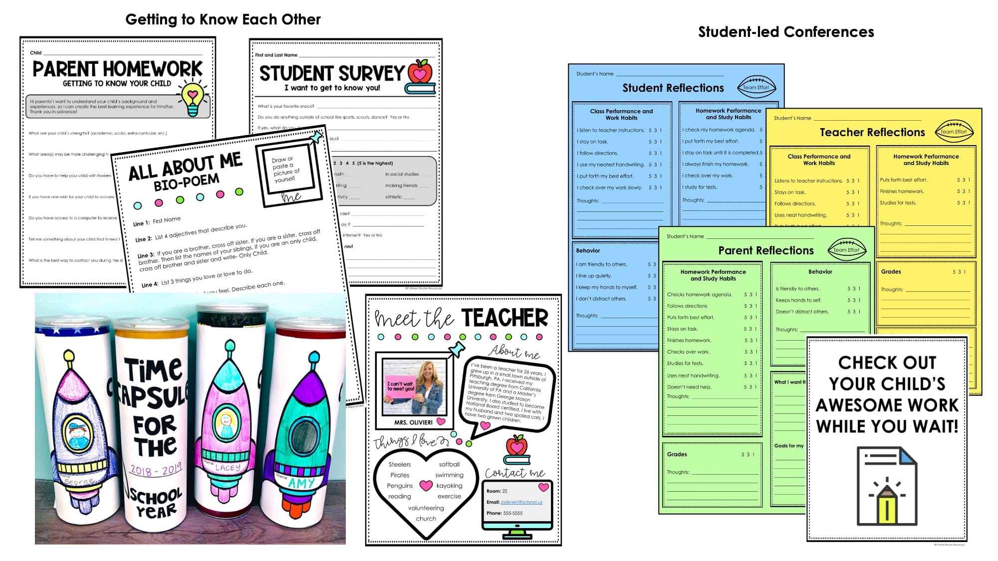 Interest inventory, all about me and student-led conferences for back to school.